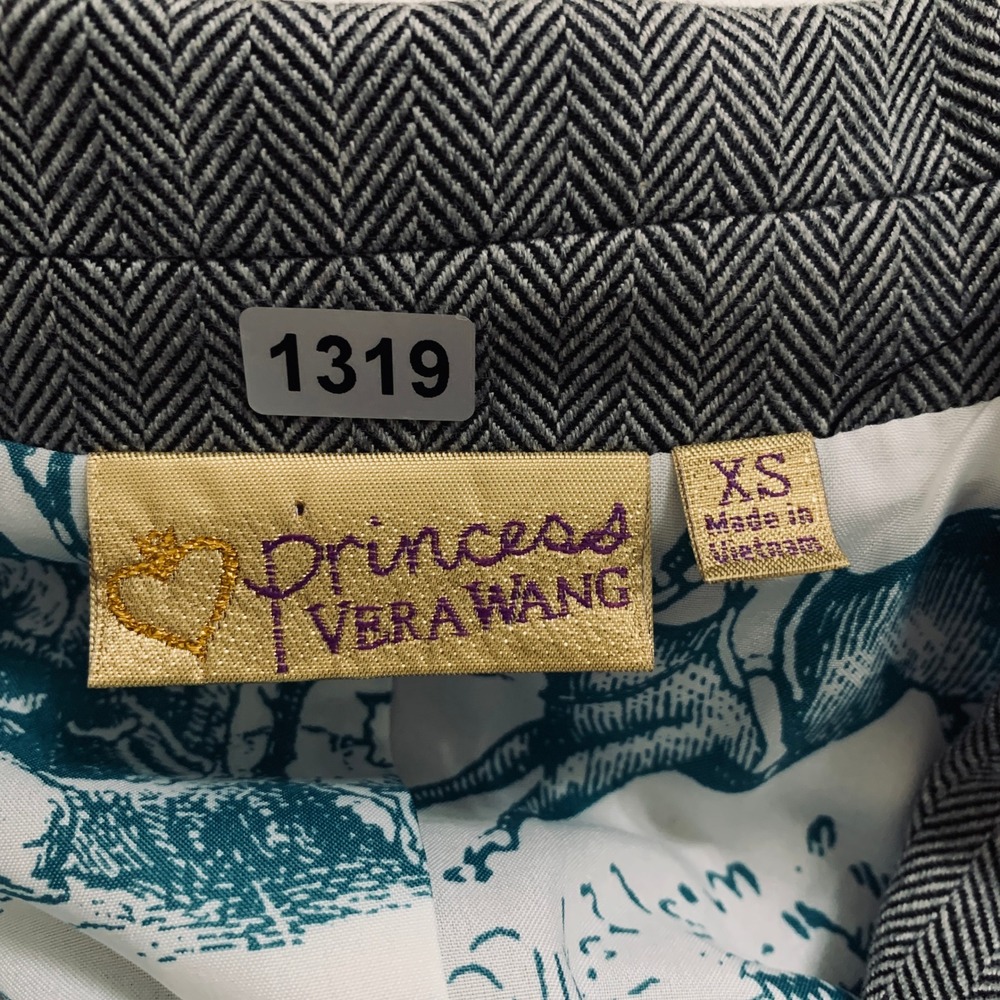 Princess Vera Wang Blazer Women's XS Grey Herringbone Heart Button Toile Jacket - Picture 2 of 10